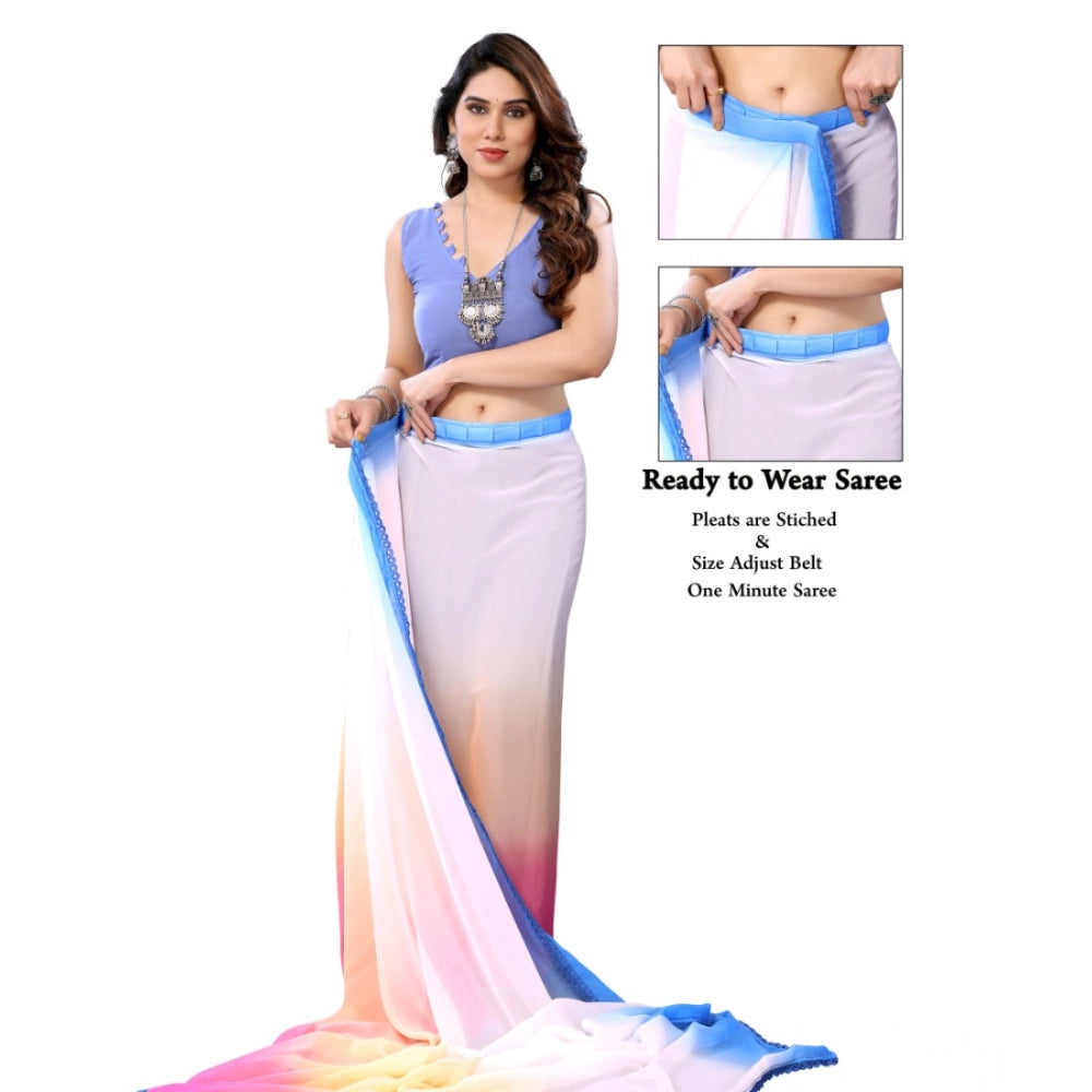 Generic Women's Small Lace Georgette Solid Ready-to-Wear Saree With Unstitched Blouse 5.5 Mtr (Multicolor)