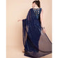 Generic Women's Georgette Embellished Sequnece Bollywood Saree With Unstitched Blouse 5.5Mtr (Blue)