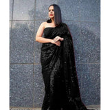 Generic Women's Georgette Embellished Sequnece Bollywood Saree With Unstitched Blouse 5.5Mtr (Black)