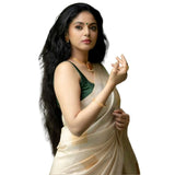Generic Women's Silk Printed Saree With Unstitched Blouse 5.5Mtr (Off White)