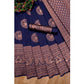 Generic Women's Soft Lichi Silk Printed Saree With Unstitched Blouse 5.5Mtr (Navy Blue)