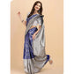 Generic Women's Soft Lichi Silk Printed Saree With Unstitched Blouse 5.5Mtr (Blue)