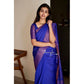 Generic Women's Soft Lichi Silk Solid Saree With Unstitched Blouse 5.5Mtr (Blue)