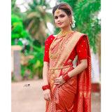 Generic Women's Soft Lichi Silk Printed Saree With Unstitched Blouse 5.5Mtr (Red)
