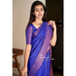 Generic Women's Soft Lichi Silk Solid Saree With Unstitched Blouse 5.5Mtr (Blue)