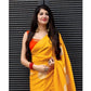 Generic Women's Soft Lichi Silk Printed Saree With Unstitched Blouse 5.5Mtr (Yellow)