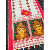 Generic Women's linen Digital Print Saree With Unstitched Blouse 5.5Mtr (White)