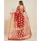 Generic Women's Soft Organza Silk Weaving Design Saree With Unstitched Blouse 5.5Mtr (Red)