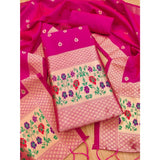 Generic Women's Banarasi Silk Printed Unstitched Salwar Suit Material With Dupatta (Pink, 3Mtrs)