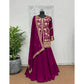Generic Women's Georgette Embroidery 3-4th Sleeve V-Neck Kurti, Palazzo And Dupatta Set (Wine)