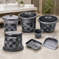 Front view of the coffee brown 7-piece plastic bathroom set, ready for use in an Indian home.
