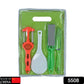 Complete kitchen tool set featuring a plastic cutting board and stainless steel knives.