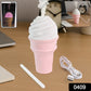 LED desktop humidifier in ice cream cone design showing mist and mood light