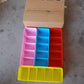 Full view of the Organivo 4-piece desktop drawer organizer set with five compartments for versatile use.