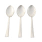 Three stainless steel dining spoons arranged side by side for tableware