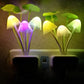  mushroom night light illuminating a dark room with ambient light.