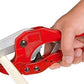 Bright red PVC pipe cutter, a compact and essential tool for plumbing.