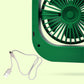 Rechargeable fan showcasing its power input for easy charging.