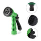 Plastic garden hose nozzle set ready for various watering tasks.
