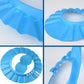 Baby shower cap made from flexible EVA foam, shown in blue.