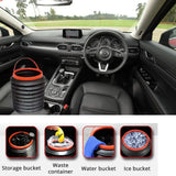 Foldable car trash can in an auto, showing its compact design and capacity.