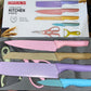 Full 6-piece kitchen knife and tool set laid out for display