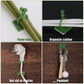 Multiple wall plant clips used to organize cables and wires on a desk.