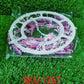 Durable plastic round hanger with 24 clips in vibrant colors, showcasing material.