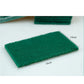 Multiple green kitchen scrubber pads arranged, highlighting their 10-pack value for household cleaning.