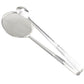 Stainless steel frying filter spoon with food being removed from oil.