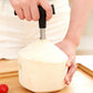 Comfortable black handle of the stainless steel coconut opener.