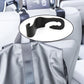 Compact car back support hanger securely attached to a car seat.