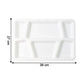 Lightweight plastic meal tray with six compartments for separate servings of food.