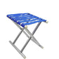 Close-up of the durable construction of the folding travel stool, showing its robust frame and comfortable seat.
