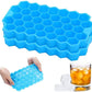 Green flexible silicone ice cube tray with innovative honeycomb pattern.