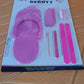 Reusable foot care tools organized for personal pedicure kit