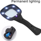 Close-up of the ergonomic handle of the handheld LED magnifying glass.