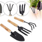 A complete 3-piece gardening tools set featuring a hand cultivator, small trowel, and garden fork.
