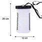 Size diagram indicating dimensions of waterproof mobile pouch