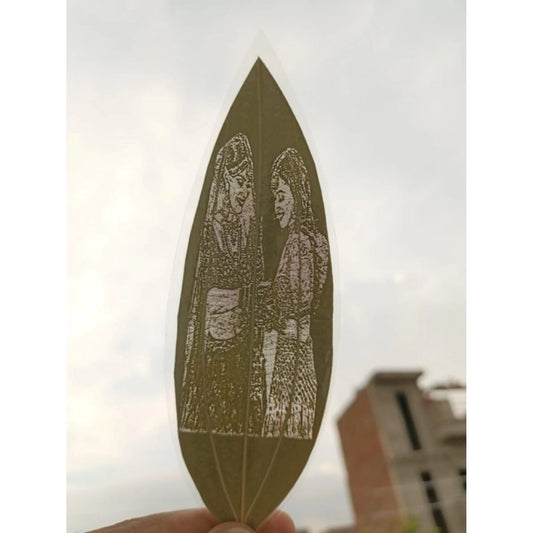 Generic Custom Engraved Leaf Art – Bride And Bridesmaid - Sister Bond Portrait on Natural Leaf