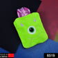 Side view of the monster print hot water bag, showcasing its compact size.