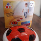 Hover soccer ball toy with foam bumper resting on indoor floor