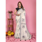 Generic Women's Linen Cotton Printed Saree With Unstitched Blouse 5.5Mtr (Off White)