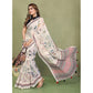 Generic Women's Linen Cotton Printed Saree With Unstitched Blouse 5.5Mtr (Off White)