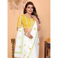 Generic Women's Linen Cotton Printed Saree With Unstitched Blouse 5.5Mtr (White)
