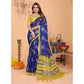 Generic Women's Linen Cotton Printed Saree With Unstitched Blouse 5.5Mtr (Blue)