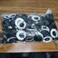 Installation guide for self-adhesive car door shock absorber pads on a vehicle.