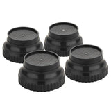 Close-up of a durable black plastic appliance stand leg, showing its sturdy design.
