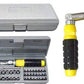 The compact and portable 41-piece socket and screwdriver tool kit in its closed, secure organizer case.