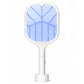Mosquito killer racket standing upright on its USB charging base.